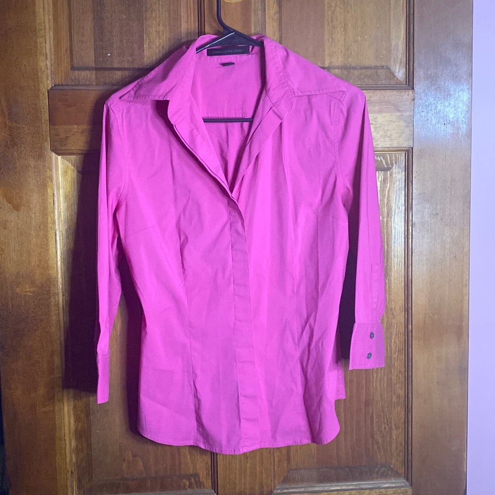 Express Design Studios Pink Quarter Sleeve V Neck Button Up, Button cover Size S